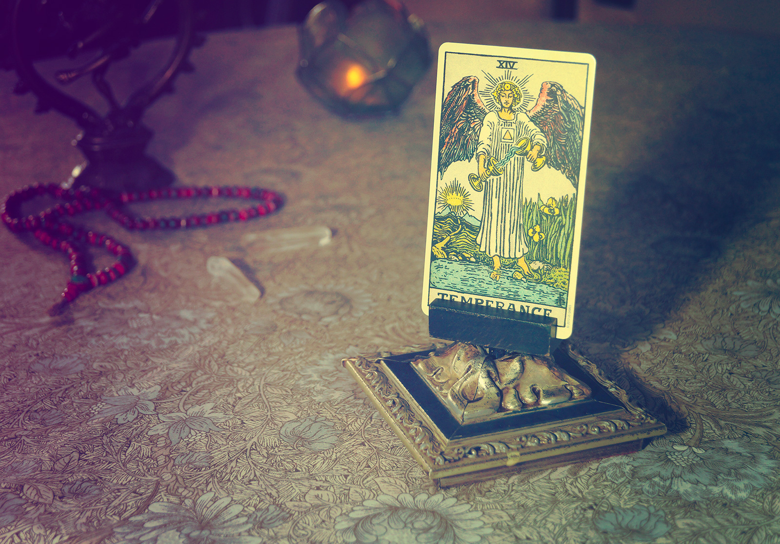 Tarot card display holder stand altar vintage wood temperance