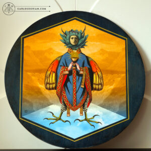 Drolerie VIII, Medieval Fantastic Creature Magical Mystical Collage on wood panel